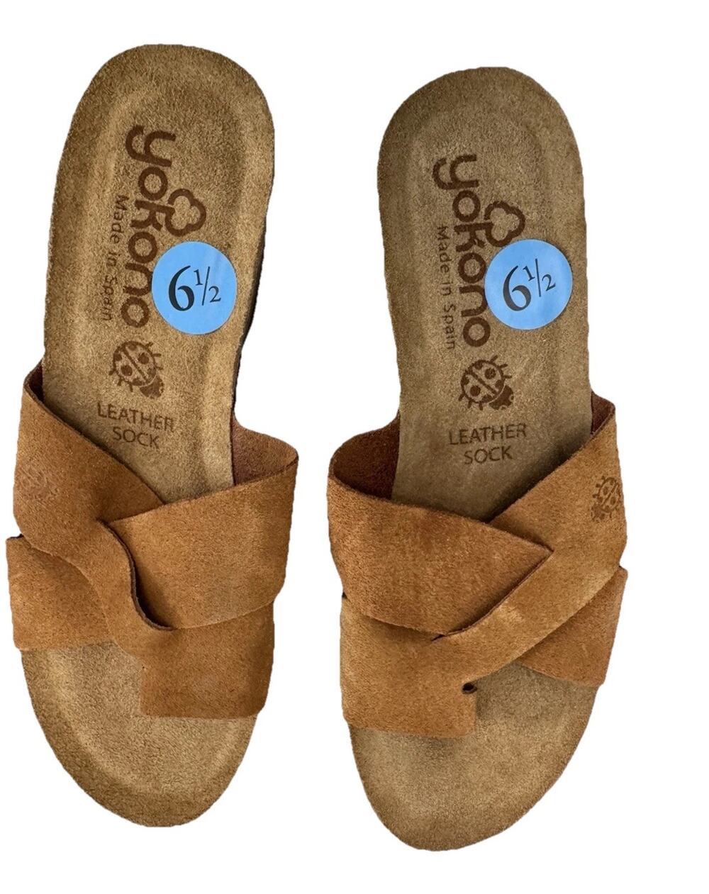 Yokono Women's Brown Suede Wedge Slide Slip-On Sandals Leather Insole 6.5 37